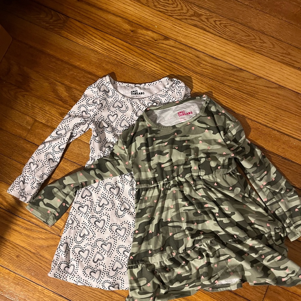 Set of 2 Epic Threads Long Sleeved Dresses in Camouflage and Heart Pattern 4T 5T